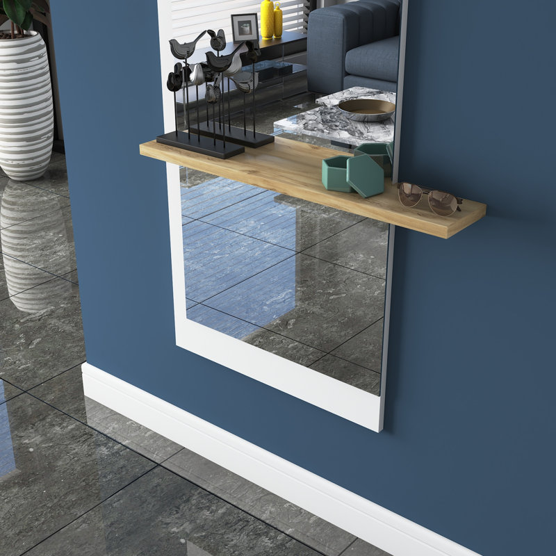Epling Wood Flat Wall Mirror, White