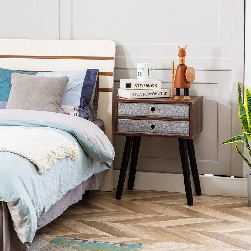 Nightstand, End Table with Fabric Storage Drawer Side Table for Bedroom