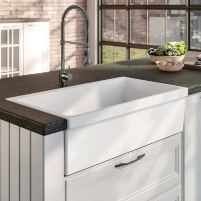 Whitehaus 36" Reversible Single Bowl Fireclay Kitchen Sink: 2-1/2” Lip, 2” Lip Front Apron
