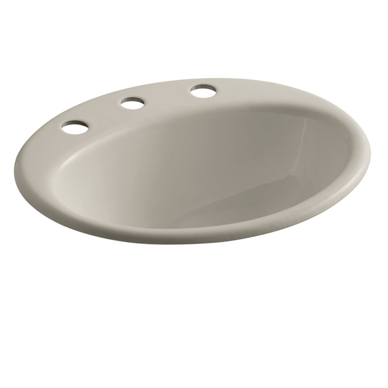Farmington Metal Oval Drop-In Bathroom Sink with Overflow, White, 8" Center