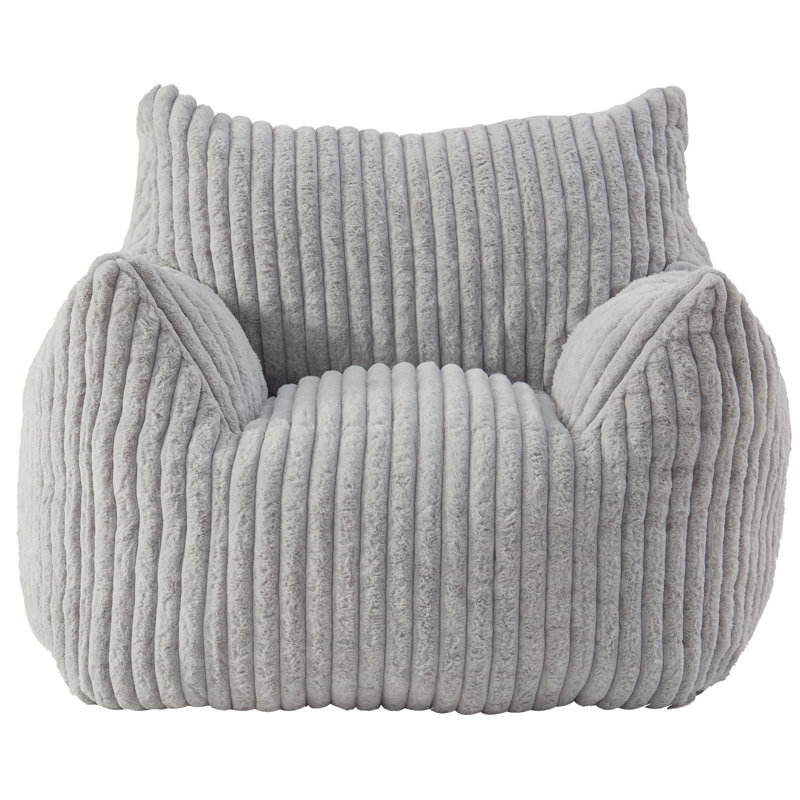 Plush Corduroy Compression Bean Bag Chair with Memory Foam, living room bedroom Lazy Floor Sofa, Light Gray
