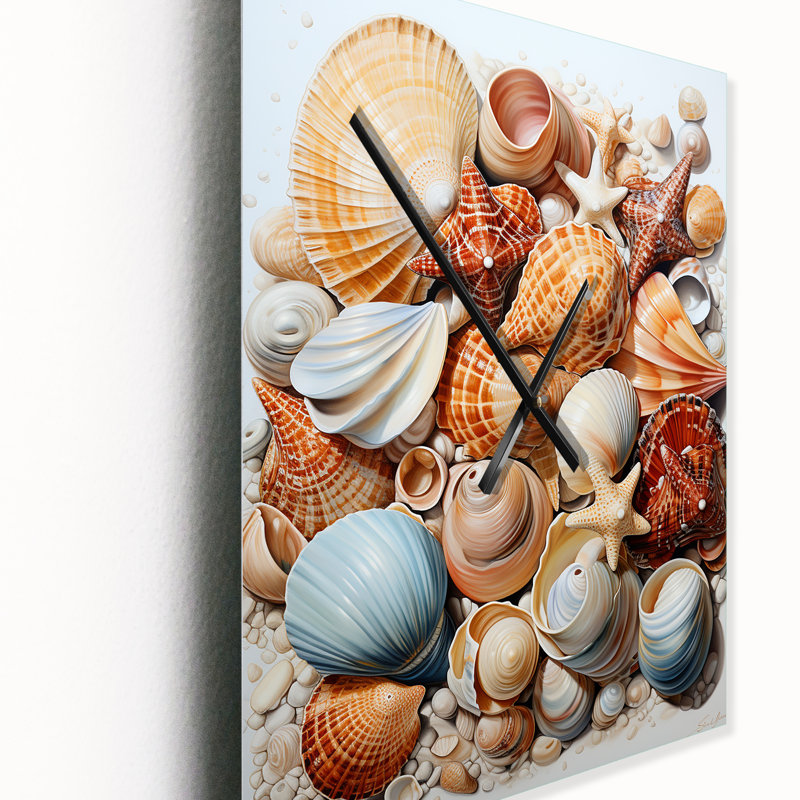 Photo de plage coquillage beauté III - Horloge murale animaux, H 40 po x l 30 po x P 1 po