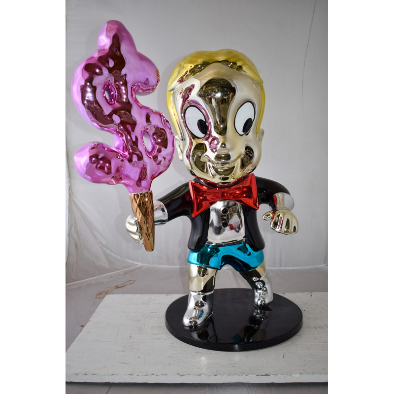 Caricature de statue en résine de barbe à papa Monopoly Boy avec de l'argent, taille: 15 po x 24 po x H 31 po