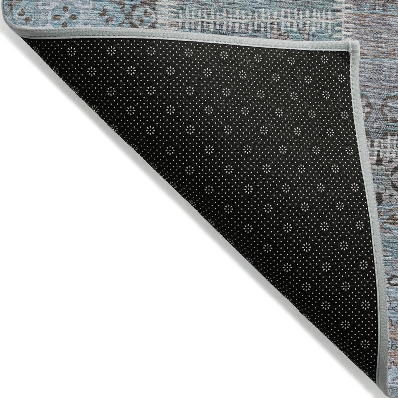 Tapis intérieur / extérieur rond 8 pi bleu turquoise et beige lavable