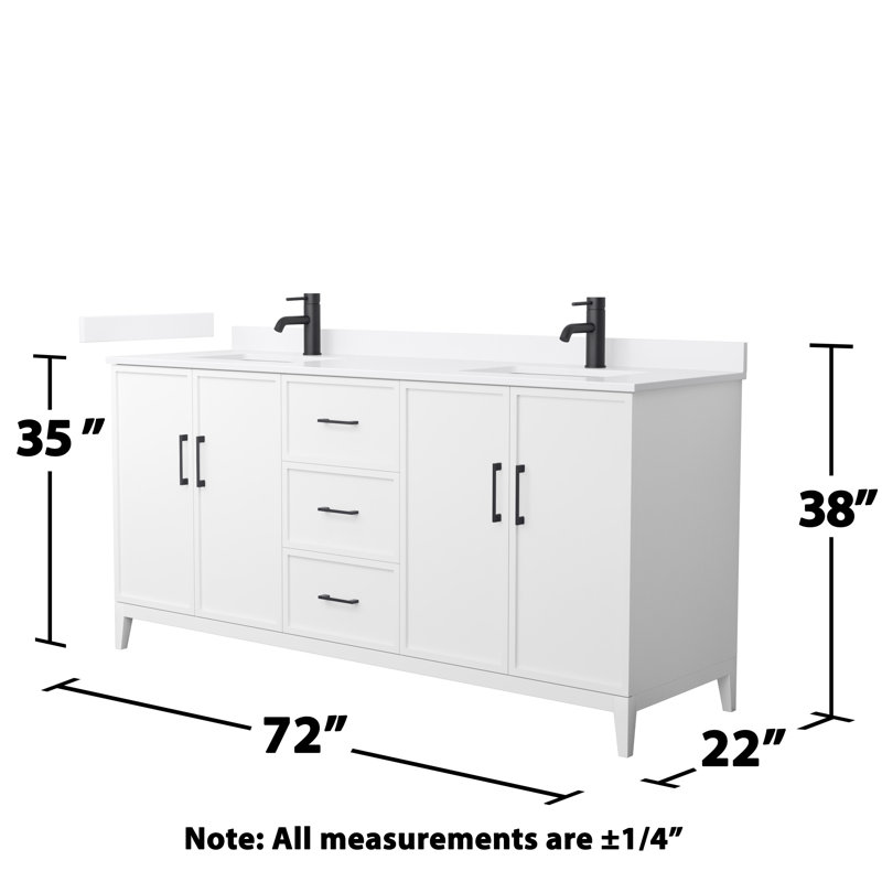 Meuble-lavabo double 72 po avec plateau en quartz Elan, Blanc, Noir mat, Simple