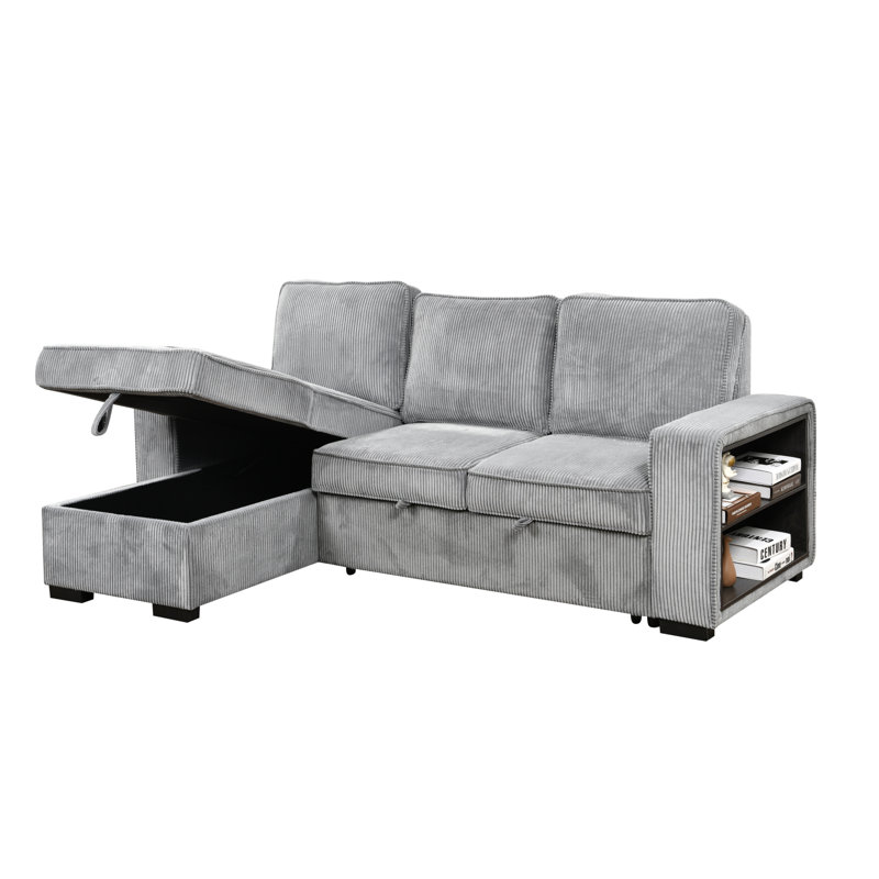 Canapé-lit modulaire convertible en L avec canapé-lit moderne avec méridienne de rangement, port USB et porte-gobelet pour le salon - gris clair Modern