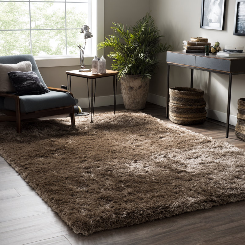 Chandra Rugs Giulia Collection Plush Modern Contemporary Hand-Woven Silver White Grey Shag Polyester Pile Material Handmade Area Rug