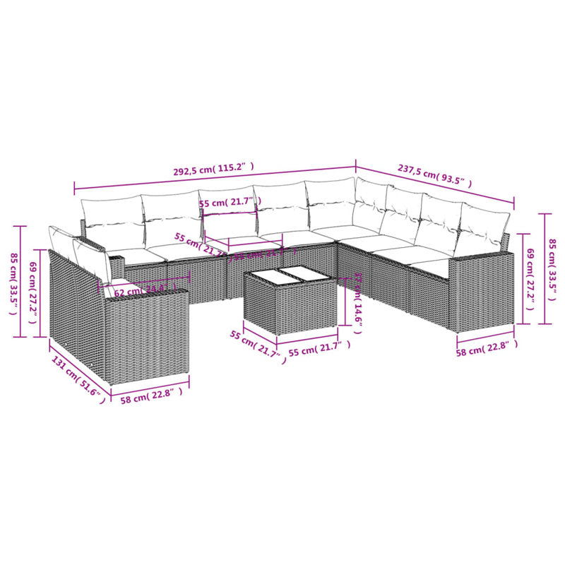 Grand canapé modulaire en rotin PE Vidaxl