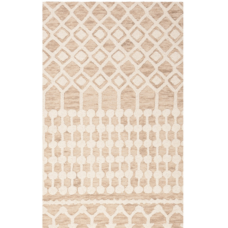 Jeannine Handwoven Flatweave Wool Beige/Ivory Geometric Area Rug, Square 6'