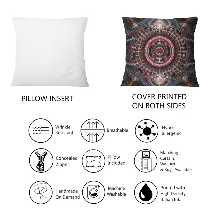 Futuristic Steampunk Time Machine Portal II - Modern Printed Throw Pillow, Black/Red