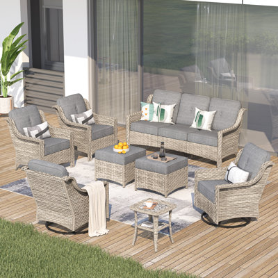 7 - Person Wicker Outdoor Conversation Set, Patio Sofa & Swivel Chair Set with Cushions