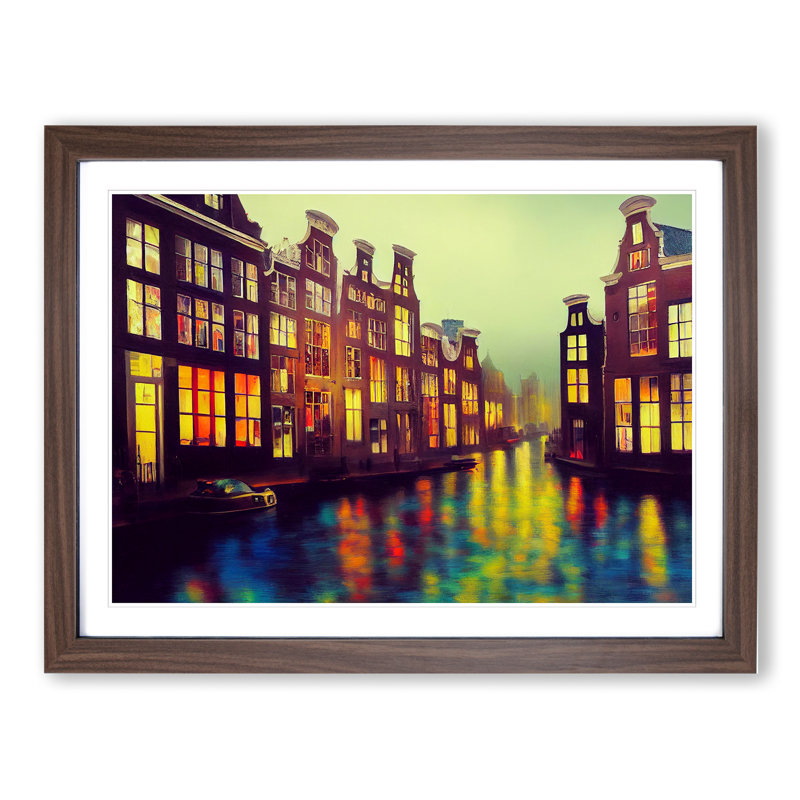 Amsterdam Canal Art Painting Vol.2 - Framed Print, Walnut, 25cm H x 34cm W x 2cm D