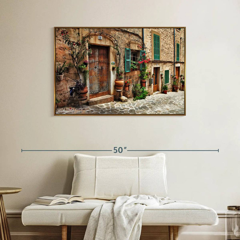 Méditerranée vieille ville, Cadre flottant doré, 40 po x 27 po
