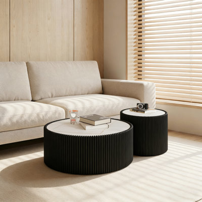 3-Piece Round Coffee Table Set,1 Coffee Table & 2 End Tables