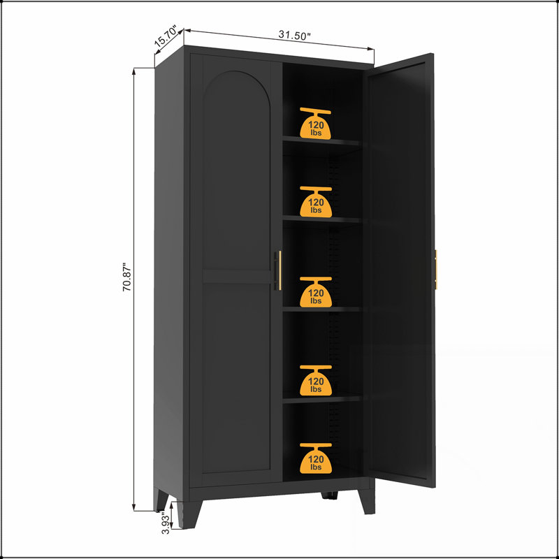 Armoire de rangement en métal durable avec 2 portes galbées et des tablettes réglables, parfaite pour la vie organisée dans n'importe quelle pièce