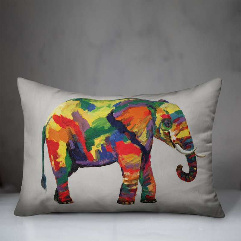 Bright Elephant Outdoor Rectangular Pillow Cover & Insert, White