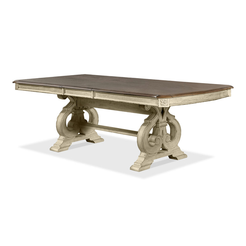 Mohall Extendable Solid Wood Base Dining Table, Brown Wood Top/White Base