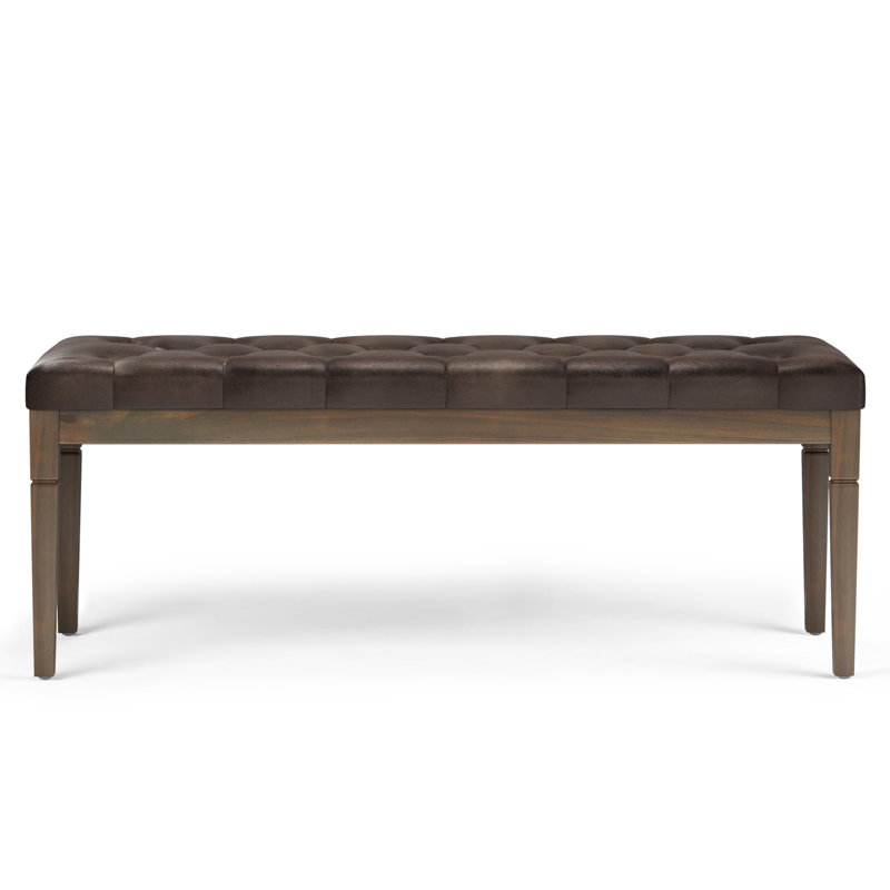 Distressed Brown Faux Leather Tufted Ottoman Bench