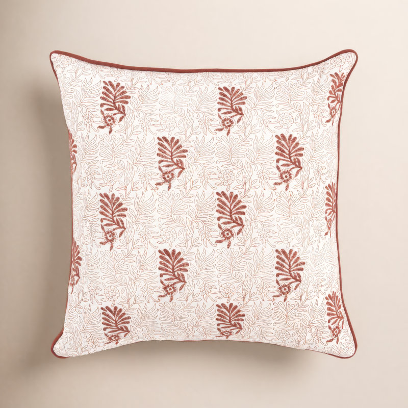 Betania Embroidered Cotton Reversible Throw Pillow, Terracotta