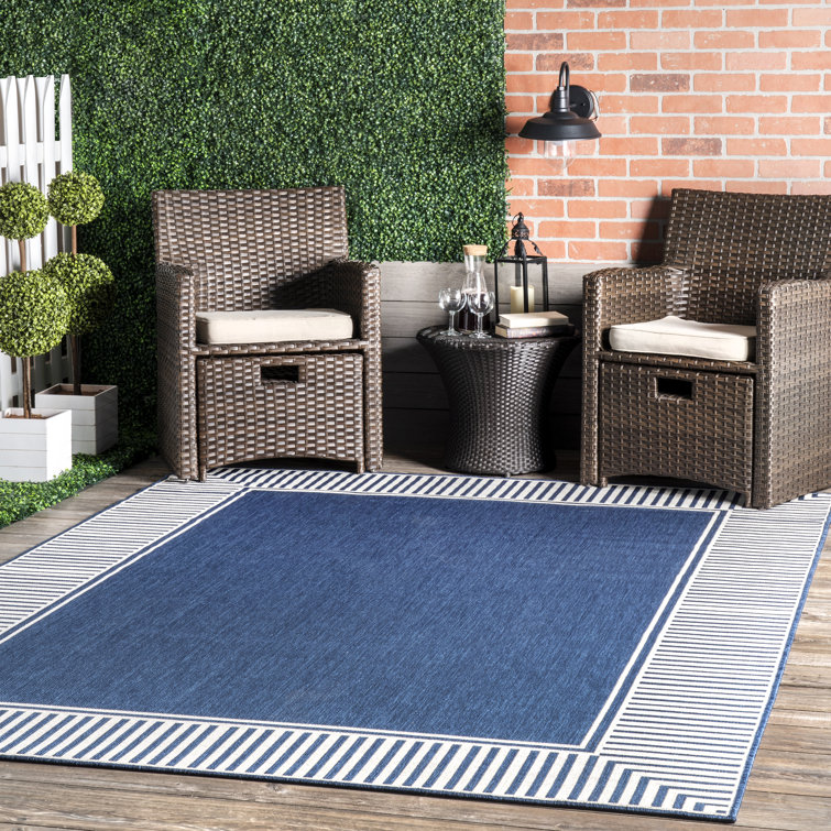 Arba Bordered Navy Blue Indoor/Outdoor Area Rug