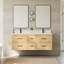 Meuble-lavabo double mural Isola WM 60 po en chêne scandinave, comptoir en quartz blanc, lavabos carrés encastrés (1 trou), garniture noire mate-134514853-134514857