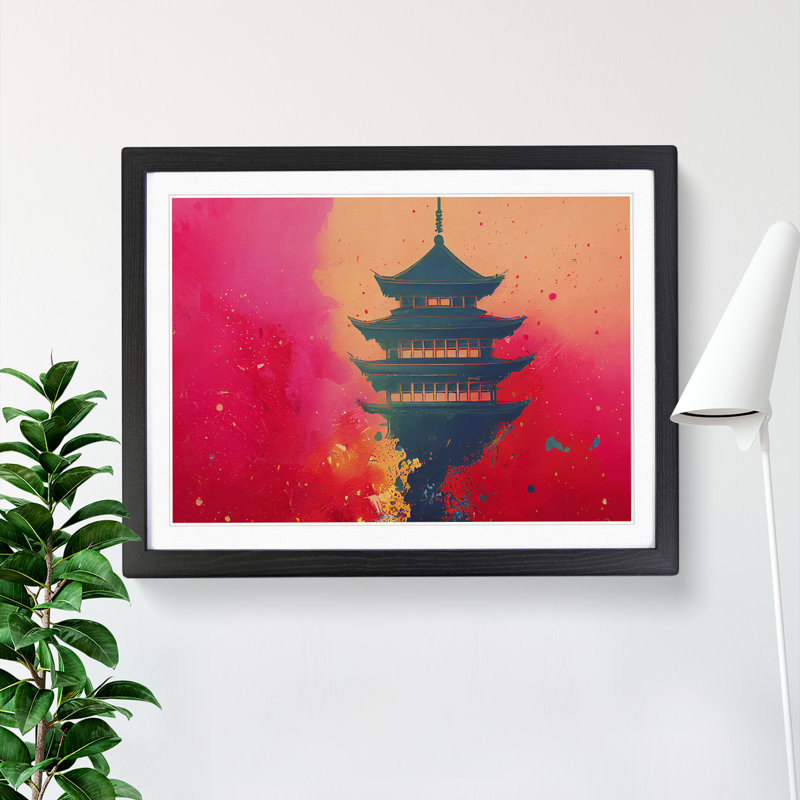 XH1022-6561X Pagoda Paint Splash Vol.1 - Single Picture Frame Print, 34cm H x 46cm W x 2cm D, Black