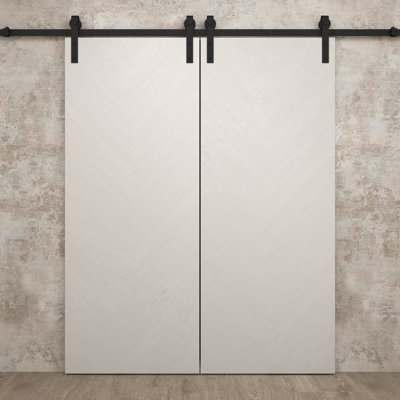 Modern Double Barn Door 60 x 96 inches | Ego 5005 Painted White Oak | 13FT Rail Track Set | Solid Panel Interior Doors