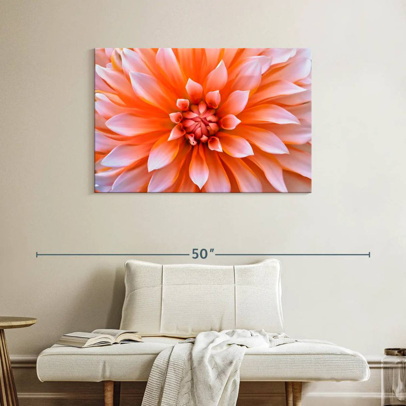 Fleur de dahlia orange blanc Harnek, H 26 po x l 39 po