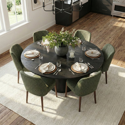 6 - Person Dining Table Sets With Round Table & 6 Upholstered Side Chairs