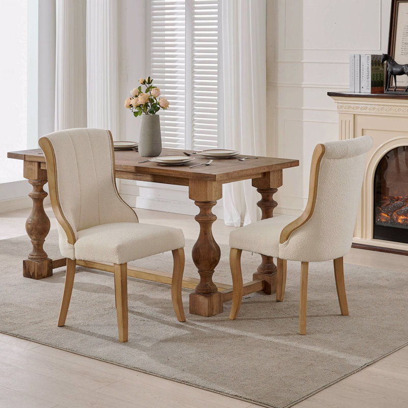 Ensemble de 2 chaises de salle à manger en velours de neige de style moderne Mid-Century avec pieds en bois massif, Beige