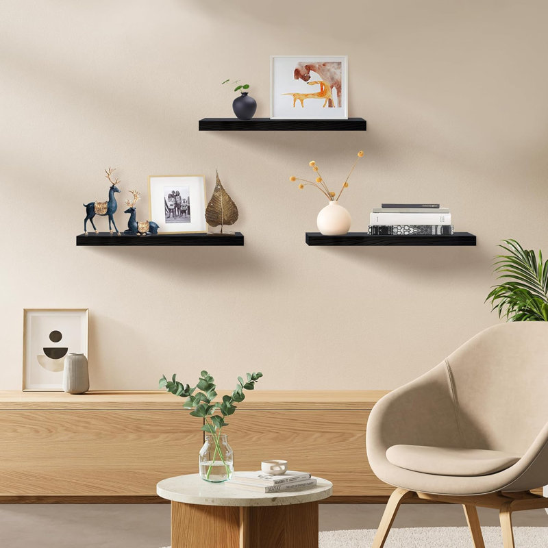 Tablette flottante en bois 3 pièces Kaster, Noir