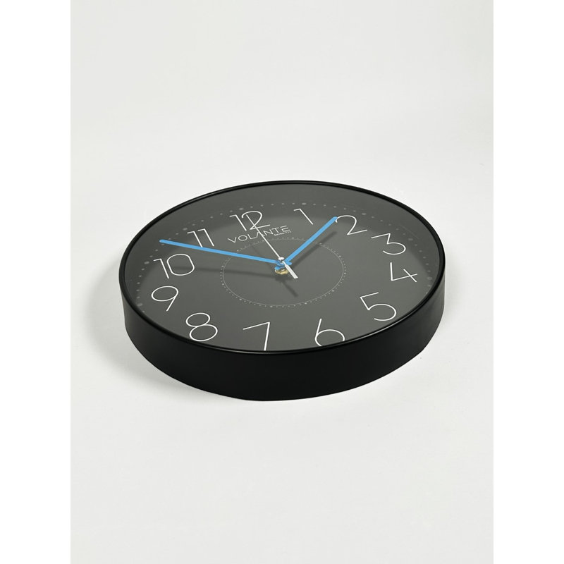 Elegant Decorative Wall Clock, 11.8 inches Diameter, Black Plastic Frame, Real Glass Cover, 1.8 inches Thick | Stylish and Functional Home Decor | Perfect for Living Room, Bedroom, and Office Spaces