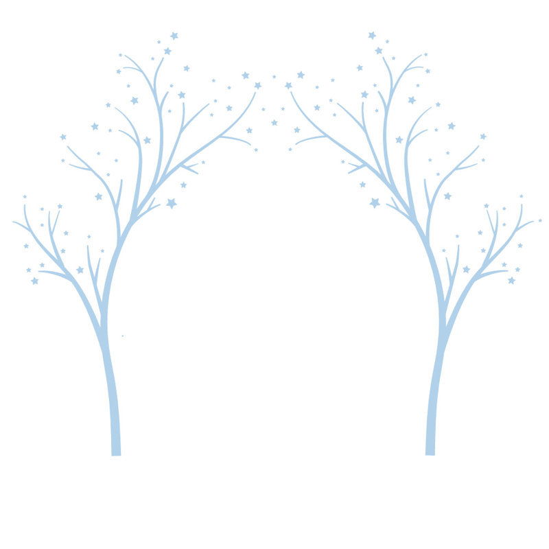 Décalcomanie murale arbres étoiles, H 80 po x l 99 po x P 0,01 po, Bleu poudré