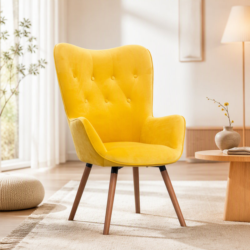Fauteuil d'appoint capitonné en velours soyeux pour la décoration intérieure, offrant luxe et confort au quotidien