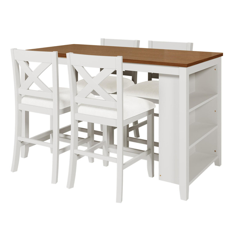 Ensemble de 5 tables de bar en bois à hauteur de comptoir avec 4 chaises, blanc