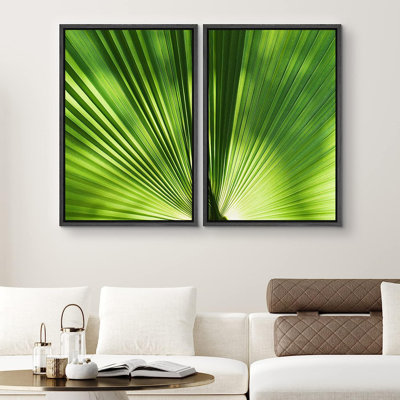 Signe, reproduction d'art sur toile, ensemble de feuilles de palmier vert, lumière du soleil, nature, photographie, art moderne, rustique, détente / calme multicolore pour le salon, la chambre à coucher, le bureau