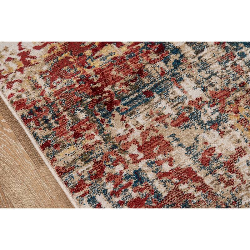 Tapis rouge / beige à motif abstrait et à velours coupé Charest, Rectangle 2 pi x 3 pi
