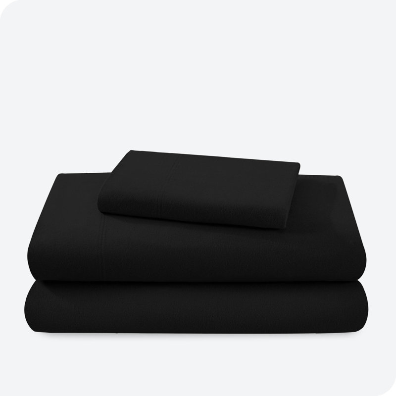Flannel Machine Woven Sheet Set, Black, Queen Sheet Set with 2 Pillowcases