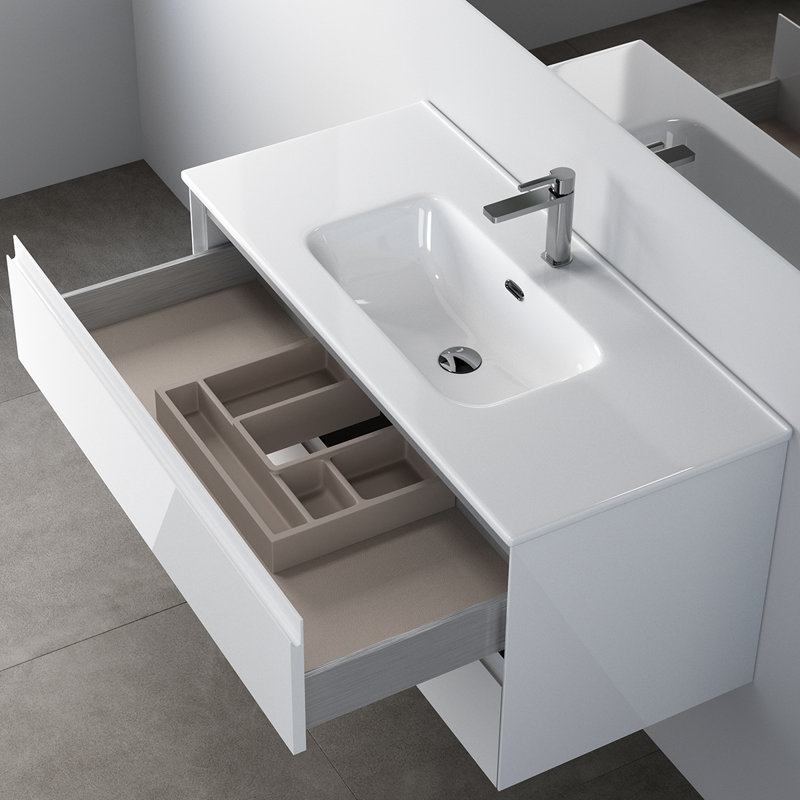 Perla 38.9" Wall Mounted Single Bathroom Vanity Base Only, Glossy White