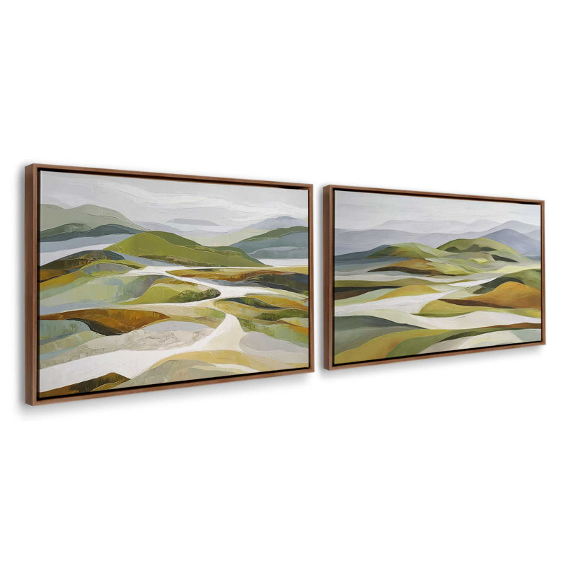 Ensemble de 2 impressions Rolling Meadows, Cadre flottant en noyer, 30 po x 20 po