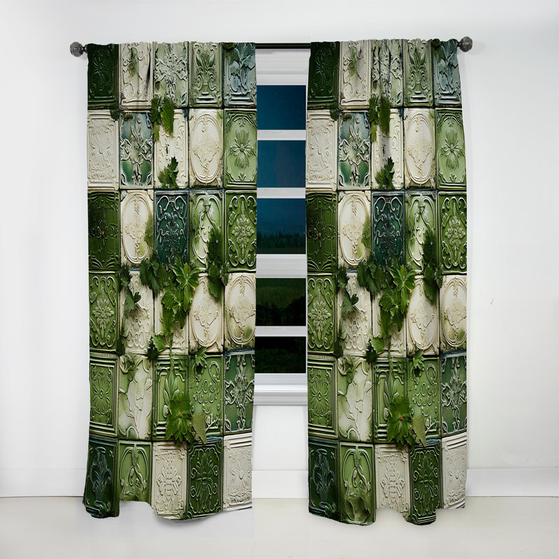 Liviana Botanicals Green Floral Tiles IV - Rideau moderne - Velours obscurcissant - 1 panneau, L 52 po x L 84 po