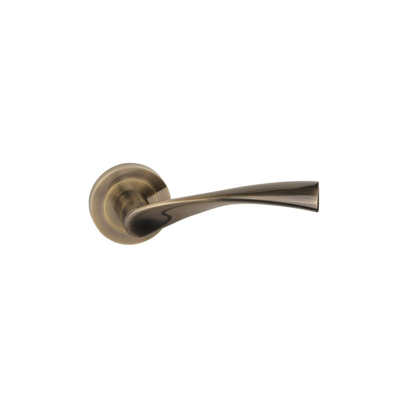  5 Sets Astrid Design Door Handles in Antique Brass Finish with Tubular Latch and 1 Pair of 3" Ball Bearing Hinges