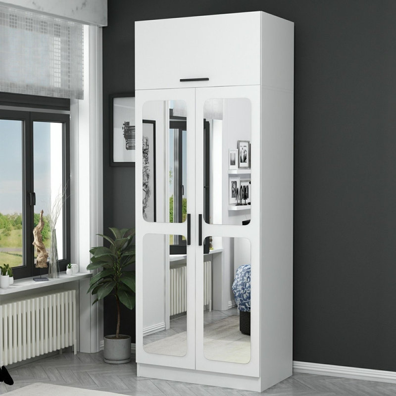 Garde-robe moderne blanc 100% mélamine, panneau de particules 35,4 po x 92,5 po x 20,5 po | Solution de rangement durable et élégante | 4 ensembles, parfaits pour organiser les vêtements et les accessoires dans n'importe quelle chambre à coucher