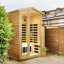 Sauna extérieur Brennor pour 2 personnes avec chauffage infrarouge lointain et fabrication en vieux sapin