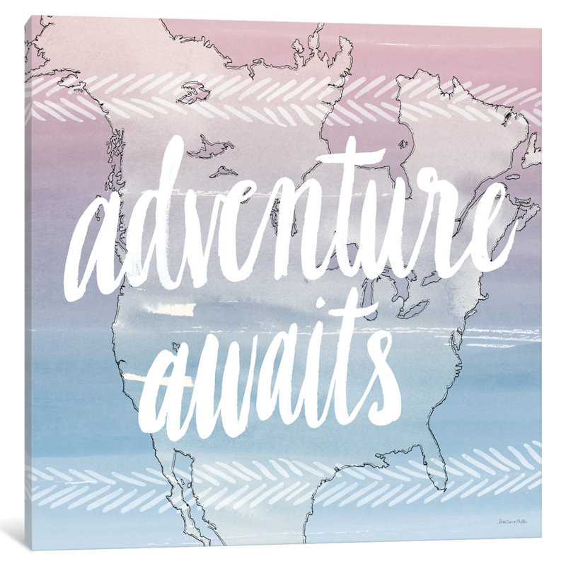 « world traveler series : adventure await », art textuel sur toile, H 12 po x l 12 po x P 1,5 po, Toile tendue, Pas de tapis