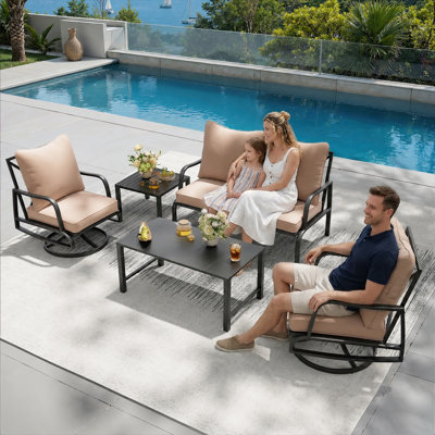 Ensemble de conversation d'extérieur 5 pièces avec fauteuil pivotant pour 4 personnes