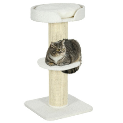 91?cm Two-Tier Cat Tower Activity Centre with Spacious Top Basket & Sisal Scratching Posts, Light Brown