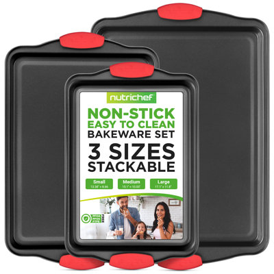 NutriChef 3 Piece Non-Stick Steel Bakeware Set