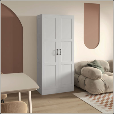 Armoire de rangement de 71 po de hauteur avec tablettes mobiles, armoire de rangement de style moderne avec portes à fermeture en douceur