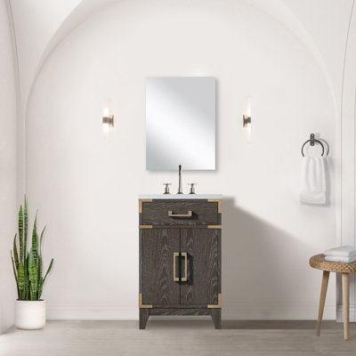 Ensemble de meuble-lavabo simple en chêne brun l 20 po x P 18 po, comptoir en acrylique, miroir et robinet 18 po